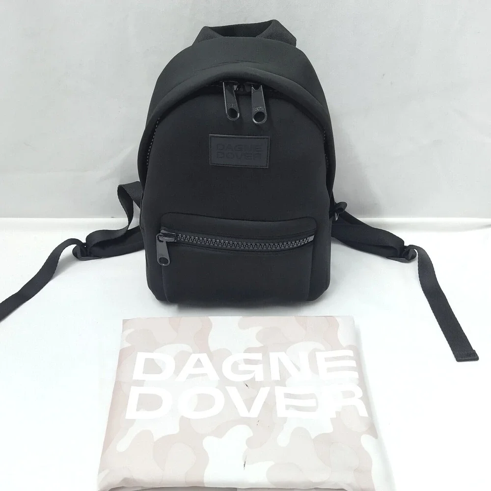 Dagne Dover Black Nylon Zipper Pockets Top Handle Backpack